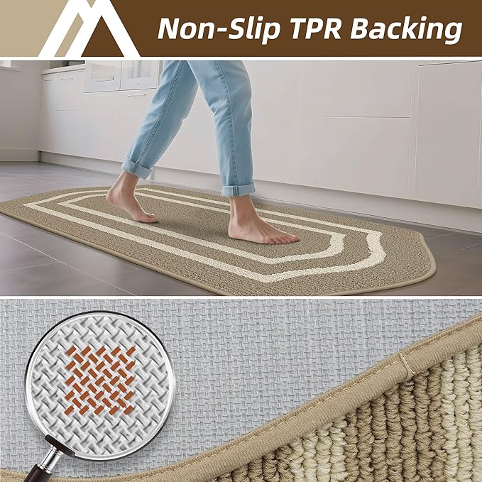 COSY HOMEER Kitchen Rugs and Mats 24"x48" Non Slip Kitchen Mats for Floor Washable Kitchen Runner Rug Stain Resistant Standing Mat for Kitchen,Sink,Polypropylene,Beige