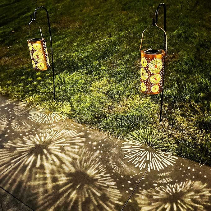 Mothers Day Gifts, Fireworks Birthday Gifts for Women, Solar Lanterns Outdoor Waterproof, Garden Decor Metal Hanging Decorative Solar Lights for Patio Yard Lawn, Gardening Gifts for Women Mom Grandma