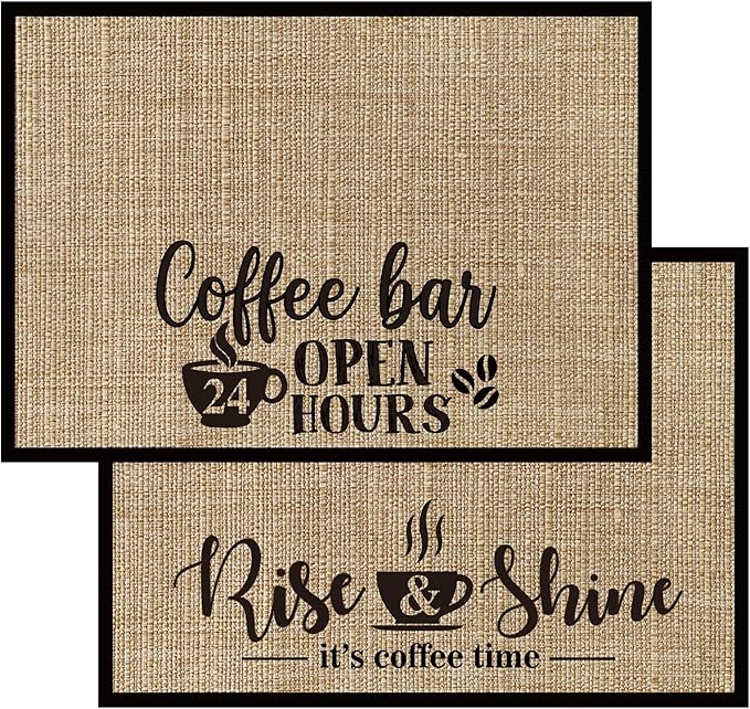 2 Pieces Coffee Bar Mat, 20 x 14 Inch Burlap Placemat With Fabric Backing, Bar Accessories Decor for Machine and Station (Fresh Style)