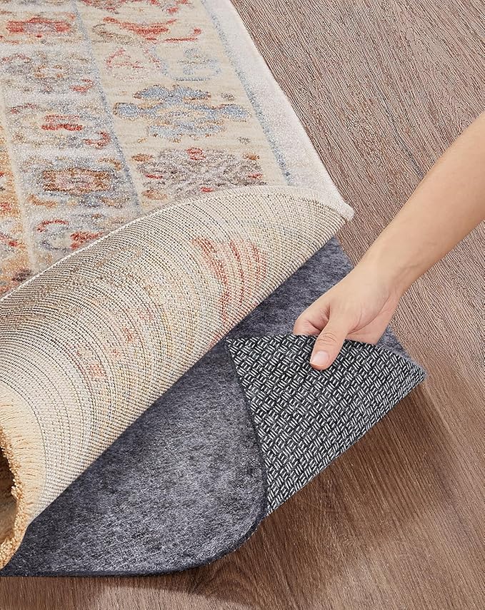 Veken Non Slip Cushioned Rug Pad Gripper 10 x 14 Ft, Felt and Silicone Backing, 1/8 inch Thick, Carpet Liner Protector Mat for Area Rugs and Hardwood Floors, with Over 99 Pcs Anti-Slip Strips Pattern