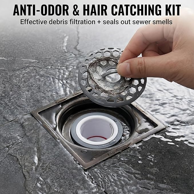 2 Inch Shower and Floor Drain Seal - Magnetic Backflow Preventer Core with Hair Catcher - Automatic Anti-Odor Check Valve for Bathroom, Basement, Laundry Room