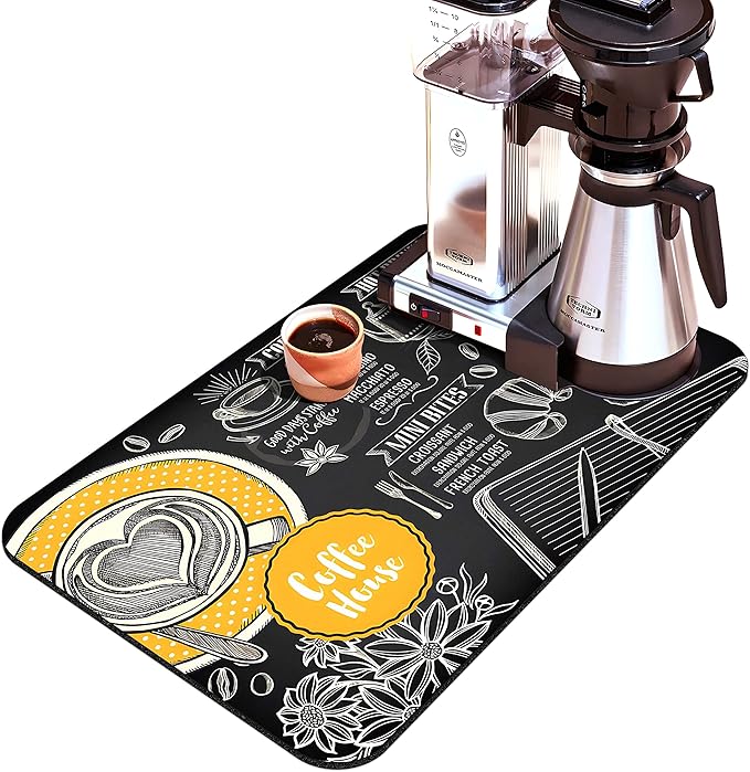 Coffee Bar mat Accessories for Countertop Absorbent Hide Stain Rubber Backed Dish Drying Mats for Kitchen Counter Draining Pad Decor Gift(20x12in)