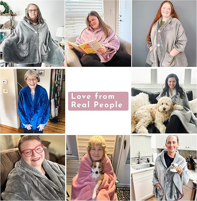 EzrAllora Premium Double Layer Wearable Blanket for Women - Easy On Easy Off No Sleeves - Drape and Go - Gifts for Elderly (Burgundy)