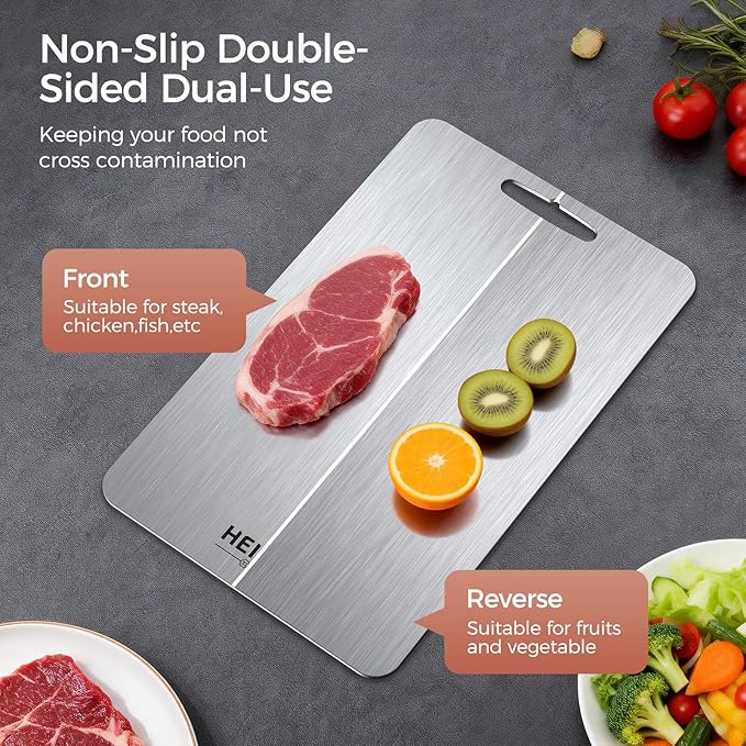 Titanium Cutting Board Set of 3, 100% Pure Titanium Cutting Boards for Kitchen, Non-Toxic, Double-Sided Chopping Boards for Raw & Cooked Food, Handles Included, Dishwasher Safe(10” x 6”)