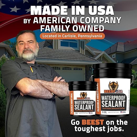 BEEST Liquid Rubber Waterproof Sealant Black, 5 Gallon Covers up to 125-175 Sq ft| Roof Sealant Waterproof Coating for Indoor & Outdoor Leak Repair| Easy to Apply Waterproofing Foundation Sealer