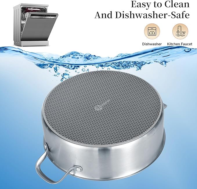 LOLYKITCH 7 QT Large Deep Frying Pan with Lid, 12 Inch Nonstick Triply Stainless Steel Skillet Saute Pan, Ceramic Hybrid Honeycomb Cookware for Family Meal – Oven & Induction Ready, Riveted Handles
