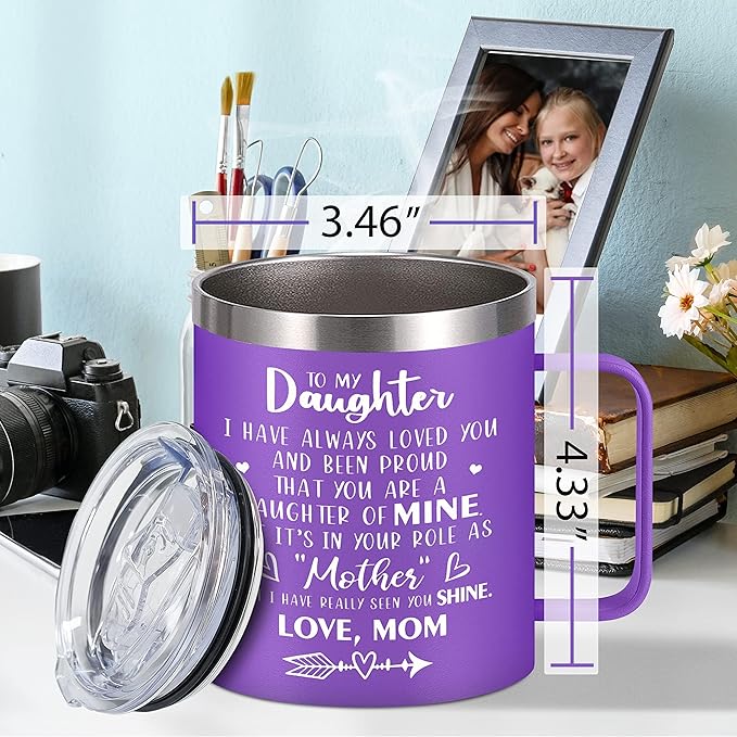 Hexagram Mothers Day Gifts for Daughter, 14oz Mug, Daughter Gift from Mom, Gift for Daughters from Mothers Day, 18/8 Stainless Steel Mug
