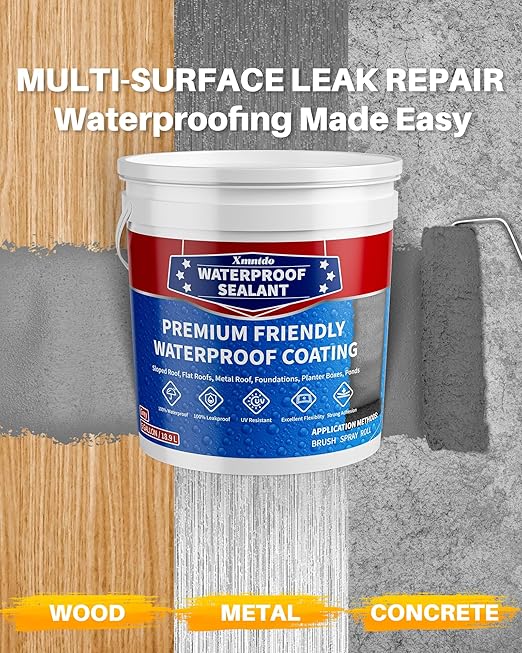Polyurethane Waterproof Coating 5 Gallon, Light Gray - Multi-Surface Leak Repair Polyurethane Sealant, Rubber Coating for Roof, Gutter, Concrete & Construction
