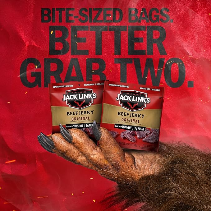Jack Link's Beef Jerky, Original, Multipack Bags – Flavorful Meat Snacks for Lunches, Ready to Eat Protein Snacks, Individual Packs - 7g of Protein, Made with 100% Beef – 0.625 Oz (Pack of 5)
