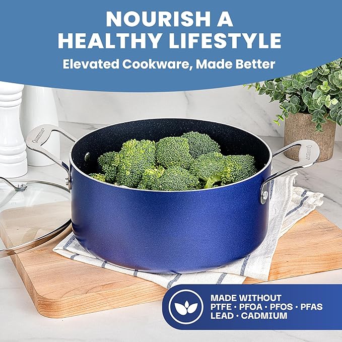 Granitestone 15 Pc Kitchen Pots and Pans Set Non Stick, Kitchen Cookware Sets, Pot and Pan Set, Nonstick Cookware Set, Diamond Coated Non Stick Pots and Pan Set, Dishwasher Safe - Blue