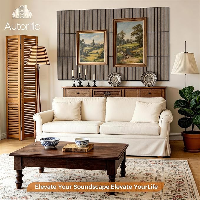 12 Pack PVC Wood Grain Acoustic Wall Panels, 11.8 x 15.7 x 0.35 Inch Wall Panels Peel and Stick 100% Polyester Fiber Acoustic Wood Panels for Home, Office, Studio, Theater,Walnut