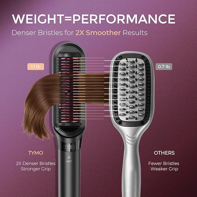 TYMO Flat Iron Hair Straightener Brush 2 in 1, 200M Ions Hair Straighteners for Women, Ceramic Straightening Hot Comb for Anti-Frizz Straights, Waves, Curl, 3X Less Heat Damage, Dual Voltage, Black