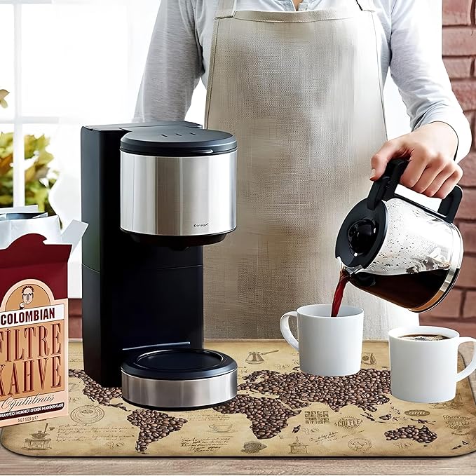 Fun Coffee Mat 19inx12in,Coffee Bar Mat for Countertops,Absorbent Hide Stain Anti-Slip Coffee Bar Accessories Fit Under Coffee Machine Mat,dish Drying Mats for Kitchen