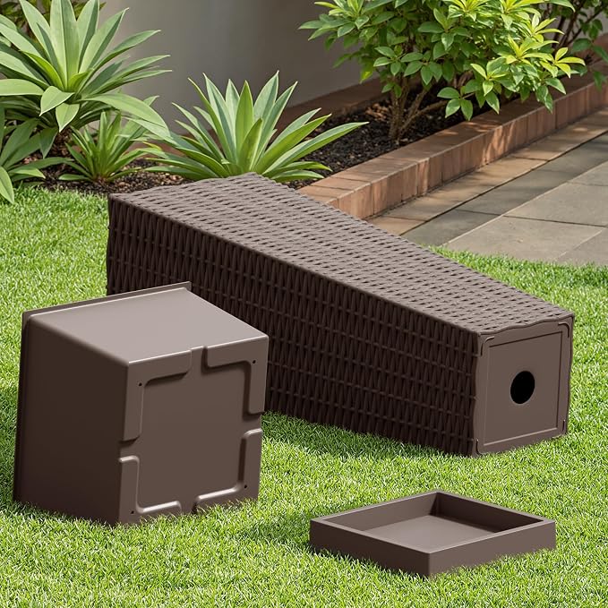 Devoko Resin Tall Planters for Outdoor Plants Set of 2, Large Taper Outdoor Planter Pots with 4 Drainage Holes, Flower Pots Modern Decor for Porch, Patio, Backyard, Garden(Brown, 23.6" with Trays)