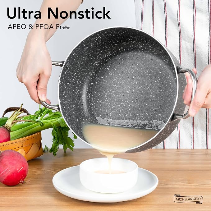 MICHELANGELO 5 Quart Stock Pot with Lid, Nonstick Soup Pot with Lid, Induction Pot for Cooking, 5 Qt Pot with Lid, Non Stick Pot for Kitchen, Stockpot with Stainless Steel Handle, Oven Safe