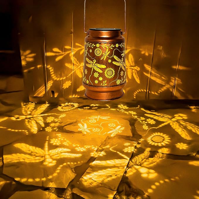 ANYTALK Dragonfly Solar Lantern Lights, Outdoor Lanterns for Garden Decor, Hanging Lantern for Backyard Porch Patio Table Yard Balcony Lawn Pathway, Gifts for Women Grandma Mom, 1PCS