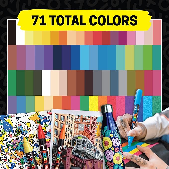 uni Posca Acrylic Paint Art Markers, Set of 12 Extra Fine Point Thin Paint Pens for Coloring Gifts, Fabric, Metal, Glass, Rocks, Wood and Canvas, Assorted Colors, PC1M12C