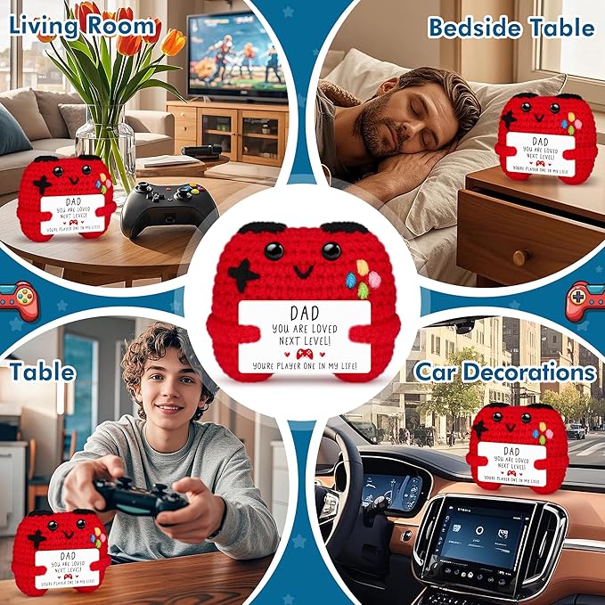 Busy Gaming Life Crochet Game Controller Dad Gifts for Easter Fathers Day Birthday, Best Dad Ever Gifts for Father from Son Daughter, New Dad Gift for Daddy