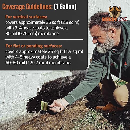 BEEST Liquid Rubber Waterproof Sealant Black, 5 Gallon Covers up to 125-175 Sq ft| Roof Sealant Waterproof Coating for Indoor & Outdoor Leak Repair| Easy to Apply Waterproofing Foundation Sealer