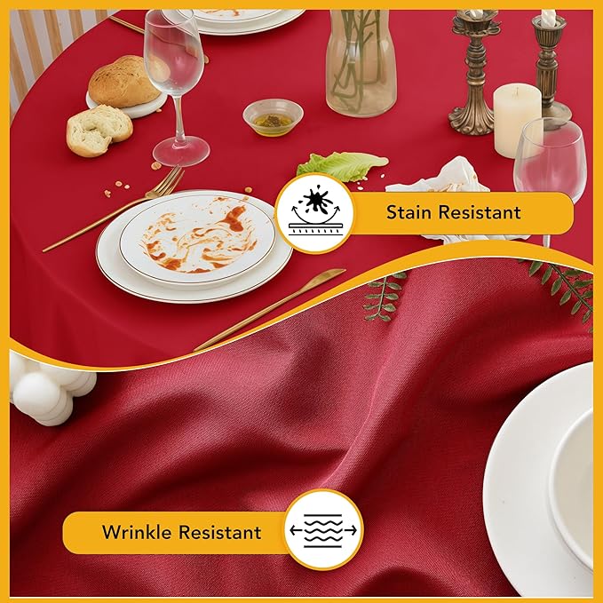 10-Pack Red Round Tablecloths, 90 Inches, Stain-Resistant Polyester for 4-5 Ft Round Tables - Washable Table Covers for Weddings, Banquets, Birthday Parties, Events