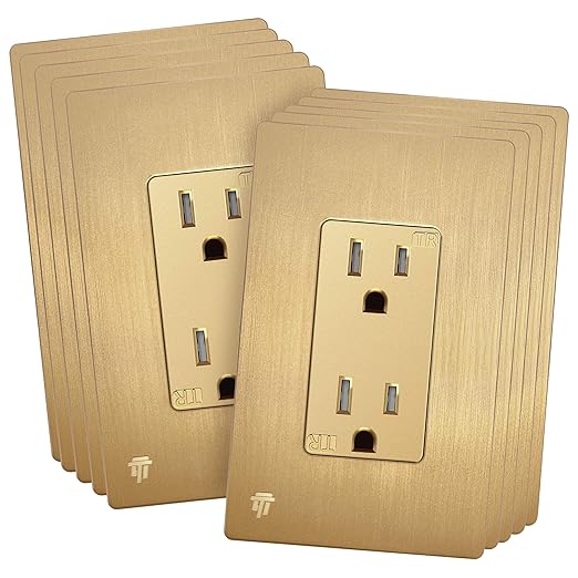 ENERLITES Elite Series Decorator Receptacle Outlet Child Safe Tamper-Resistant, Gloss Finish, Self-Grounding, Residential Grade, 15A 125V, UL Listed, 61501-TR, Brushed Gold (10 Pack)