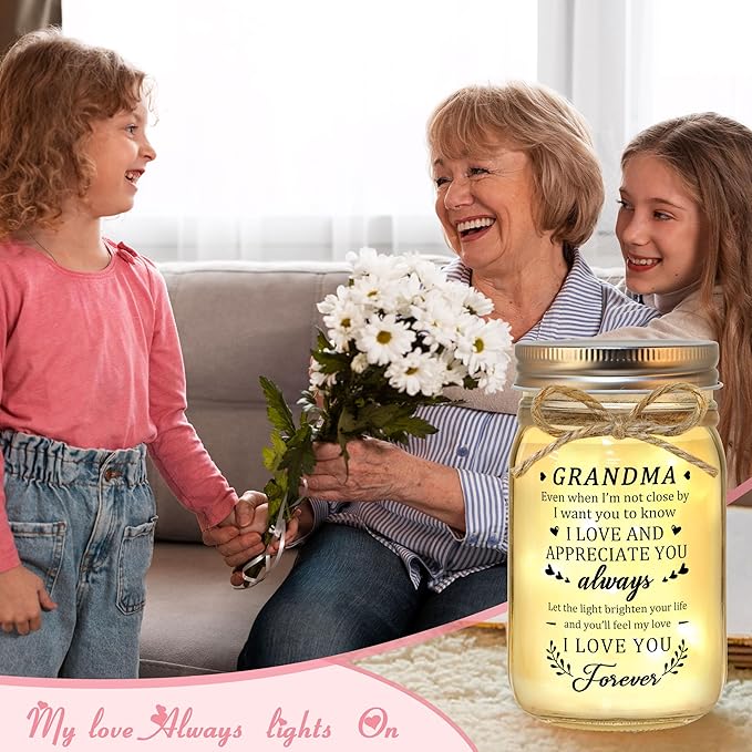 Grandma Gifts for Grandma Mothers Day Birthday Christmas Valentines Day Gifts for Grandmas Grandmother Mason Jar Night Light Home Decor