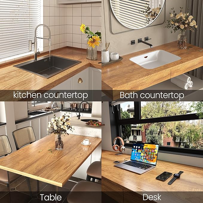 COSNIGHT Wood Grain Contact Paper with Tools, Peel and Stick Wallpaper, Self Adhesive Wall Paper for Countertop Drawer Shelf Liner Cabinet Easy to Clean 15.7In x 196In
