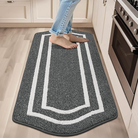 COSY HOMEER Long Kitchen Floor Mats for in Front of Sink Super Absorbent Kitchen Rugs and Mats 24"x59" Non-Skid Kitchen Mat Standing Mat Washable,Polypropylene,Dark Grey,Frame