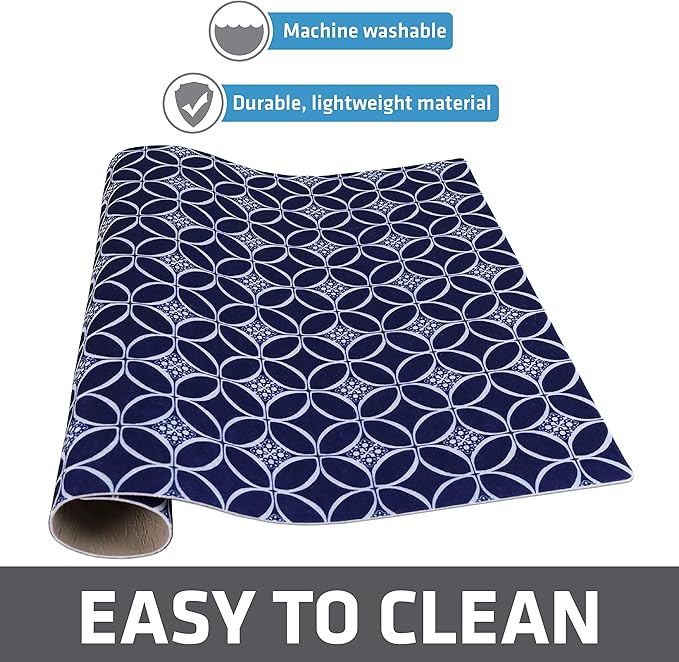 Drymate Jumbo XL Dish Drying Mat (19”x24”), Low-Profile, Super Absorbent, Quick Dry Fabric, Waterproof & Slip-Resistant, for Kitchen Counter, Trimmable, Easy to Clean (USA Made)(Indigo)