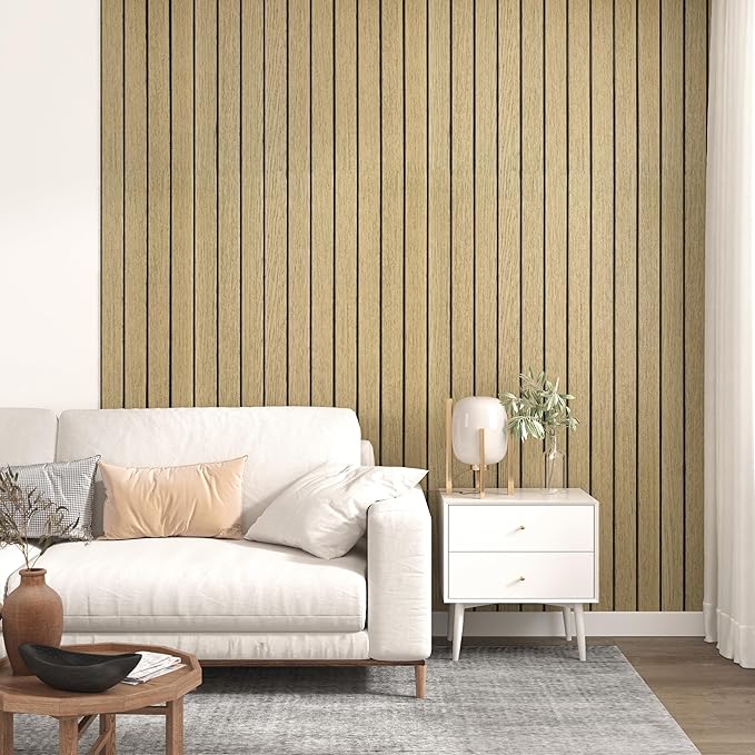 Brown 3D Wood Wall Panels Peel and Stick Fluted Wall Slat Panels 23.6"x197" Self Adhesive Acoustic Wood Walls Panels Textured Slat Wooden Panel Wallpaper for Bedroom Living Room Studio