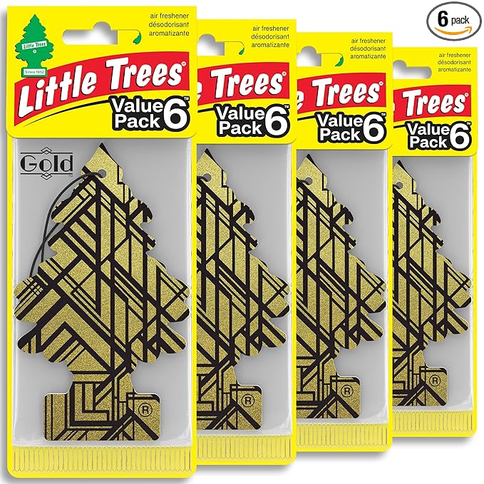 LITTLE TREES Car Air Freshener | Hanging Tree Provides Long Lasting Scent for Auto and Home | 24 Air Fresheners |Gold