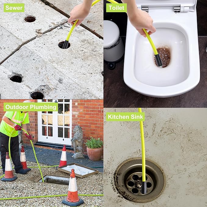 M MINGLE Sewer Jetter Kit for Pressure Washer 50 FT, Drain Cleaner Hose with Power Washer Gun, 1/4 Inch NPT Corner Rotating and Button Nose Sewer Jetting Nozzle, Orifice 4.0, 4.5