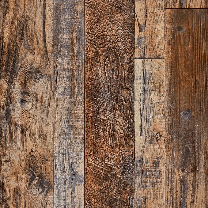 WENMER 11.8" x 197" Brown Wood Wallpaper Peel and Stick Wallpaper Shiplap Self Adhesive Wall Paper Wood Contact Paper for Cabinet Countertop Shelf Drawer Wall Door