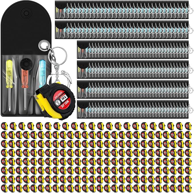 Jutom 408 Pcs Mini Tape Measure Keychain Bulk Mini Screwdriver Keychain Set Adult Tool Party Prize for Father's Men Gifts