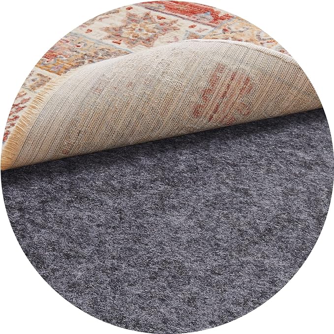 Veken 8 Ft Round Non Slip Cushioned Rug Pad Gripper, Felt and Silicone Backing, 1/8" Thick, Carpet Liner Protector Mat for Area Rugs and Hardwood Floors, Keep Rugs Safe and in Place