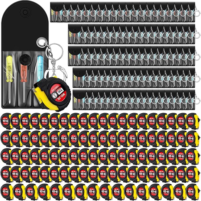 Jutom 192 Pcs Mini Tape Measure Keychain Bulk Mini Screwdriver Keychain Set Adult Tool Party Prize for Father's Men Gifts