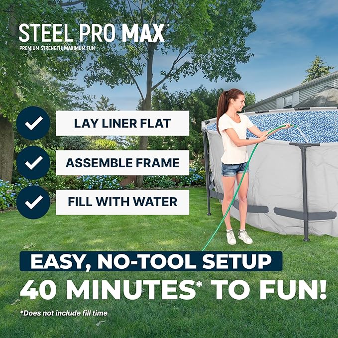 Bestway Steel Pro MAX 14' x 48" Above Ground Pool, Round Metal Frame Outdoor Swimming Pool Set with Filter Pump, Ladder, and Cover, Gray