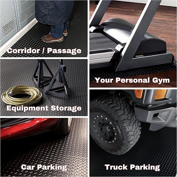 SEAL 4 x 6 FT Premium Garage Floor Mat, Solid 2.8mm Thick Lay-Flat Black Commercial Grade Heavy Duty Parking Mat for Garage Floor, Golf Cart, Water/Stain Resistant Runner (Embossed Diamond Plate)