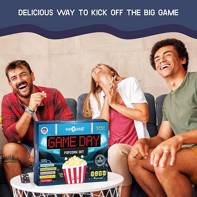 Game Day Movie Night Popcorn Gift Set Gifts For Men Family Gifts Party Supplies, 5 Non-GMO Gourmet Popcorn Kernels and 5 Popcorn Seasoning Flavoring - 10 Pack