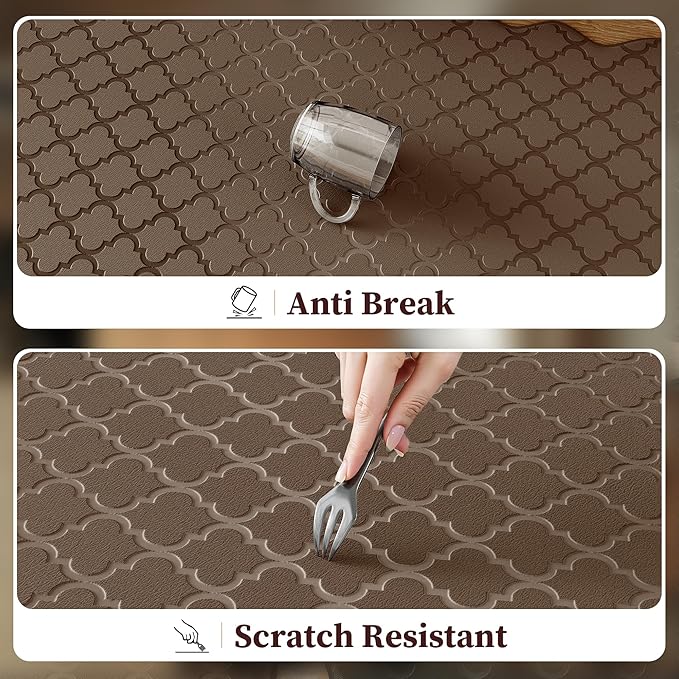 Arenarug Upgrade Scalloped Embossed Kitchen Mats for Floor 2PCS Cushioned Anti Fatigue Waterproof Foam Kitchen Rugs Non Slip Washable Comfort Standing Mat for Office Sink Laundry, Brown