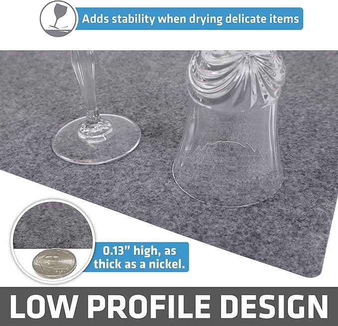 Drymate Jumbo XL Dish Drying Mat (19”x24”), Low-Profile, Super Absorbent, Quick Dry Fabric, Waterproof & Slip-Resistant, for Kitchen Counter, Trimmable, Easy to Clean (USA Made)(Light Grey)