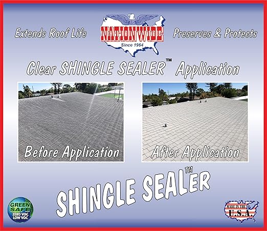 Shingle Sealer - Clear Waterproofing Roof Sealant Protectorant - Extends, Preserves and Rejuvenates Asphalt Shingle Roofs - High Solids - 7 Year -100% Acrylic 1 Gallon