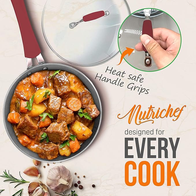 NutriChef 11-Piece Nonstick Kitchen Cookware Set - PTFE/PFOA/PFOS-Free Heat Resistant Ceramic Kitchen Ware Pots Pan Set w/Lines Pattern - Saucepot, Pans, Cooking Pot Oven Pot, Lid, Utensil