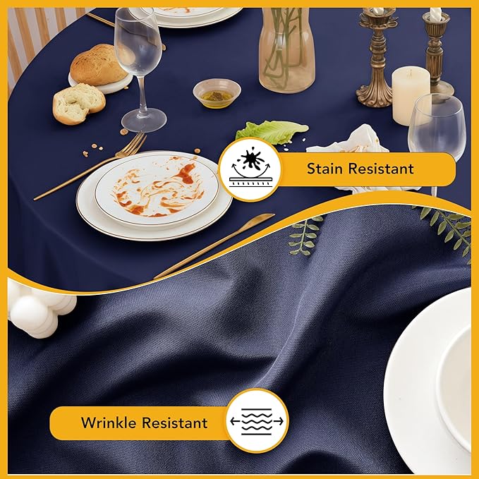 6-Pack Navy Blue Round Tablecloths, 120 Inches, Stain-Resistant Polyester for 5-6 Ft Round Tables - Washable Table Covers for Weddings, Banquets, Birthday Parties, Events