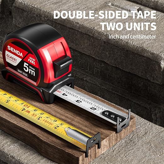 SENDA Tape Measure 16FT with 1/8 Fraction, Double-Hook Measuring Tape Retractable with 1 Inch Wide Blade & Belt Clip, ABS TPR Rubber Protection,Matte Nylon-Coated Blade for DIY, Construction (2 Pack)