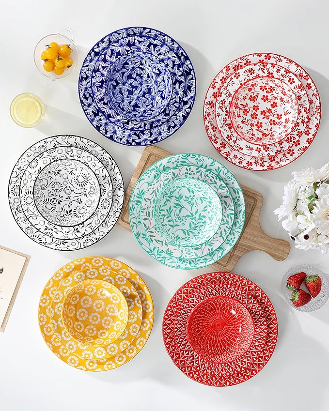 vancasso SELENE Plates and Bowls Set for 6, 18 Pieces Dinnerware Sets, Mircowave and Dishwasher Safe Dishes Set, Porcelain Muted Dinnerware
