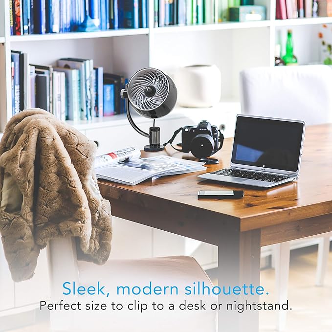Vornado Pivot3 Clip Personal Air Circulator Fan with Multi-Surface Clip, Quiet Portable Fan for Office or Bedroom, 3 Speeds, Black