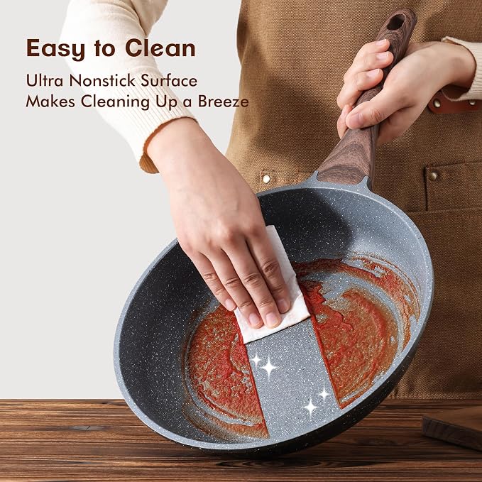 SENSARTE Nonstick Frying Pans, Grey(8+9.5+11 Inch) | Swiss Granite Coating, Free of PFOA&PFOS, Compatible with All Stoves Including Induction Cooktops, Easy to Clean