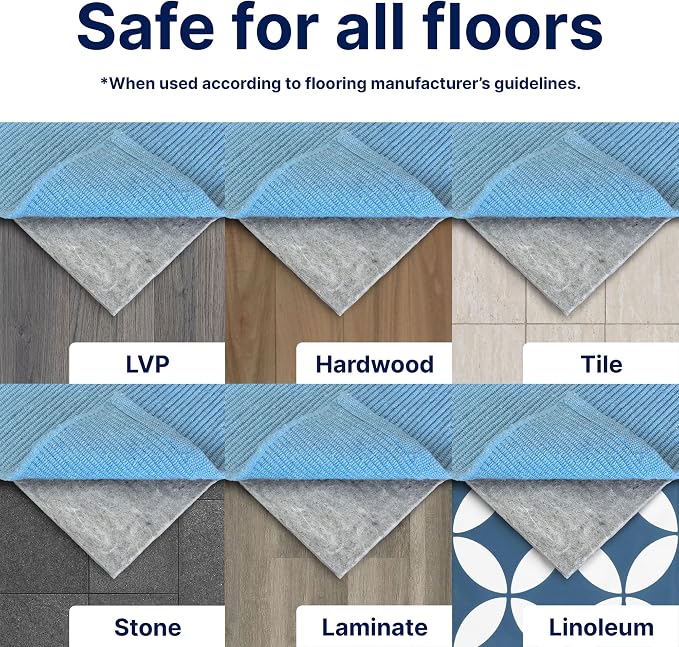 RUGPADUSA - Basics - 7'x10' - 1/2" Thick - 100% Felt - Protective Cushioning Rug Pad - Safe for All Floors and Finishes Including Hardwoods
