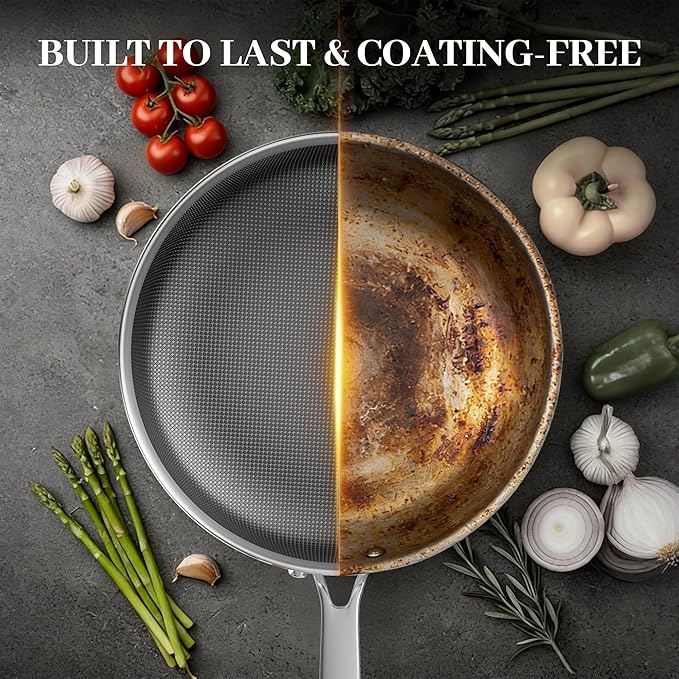 FogDream 10" Titanium Nonstick Frying Pan with Lid, Stainless Steel Skillet, Induction & Oven Safe (500°F), Dishwasher Safe, PFOA Free, Kitchen Set with Detachable Handle